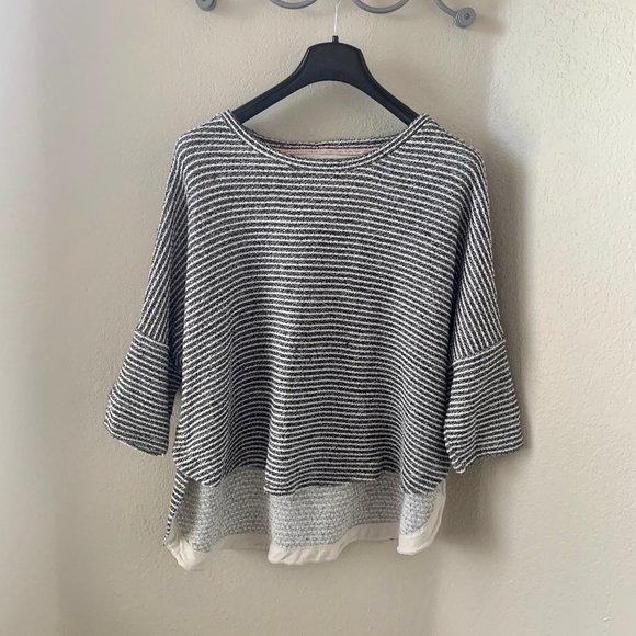 Anthropologie Deletta large Textured Striped Sweater side snaps - Picture 3 of 14